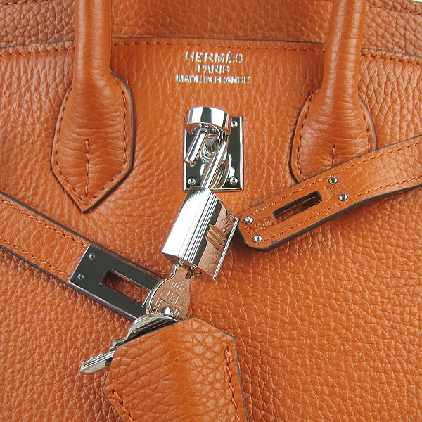 Super A Replica Hermes Togo Leather Birkin 25CM Handbag Orange 6068 - Click Image to Close